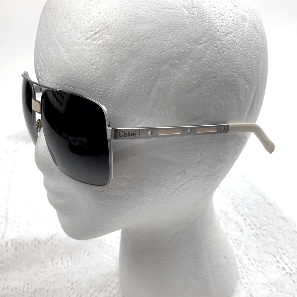 Chloe Vintage Sunglasses Silver wire frame Aviator square Authenticated Rare - Picture 12 of 16